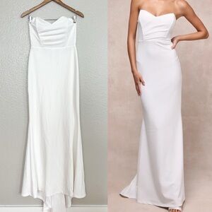 Iconic Arrival White Mesh Strapless Bustier Mermaid Maxi Dress